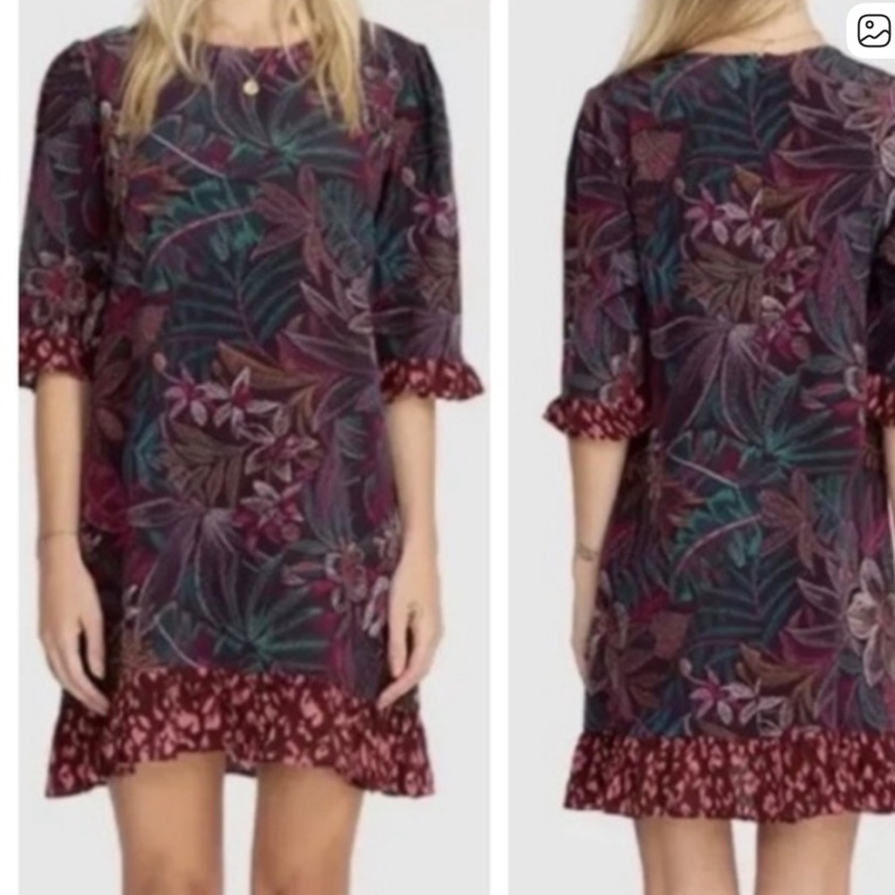 Johnny Was Jade Alicante 100% SILK tunic mini dress, Floral BOHO Medium